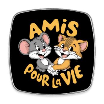 Souris et chat deux amis pour la vie - Magnet carré - blanc - Devant