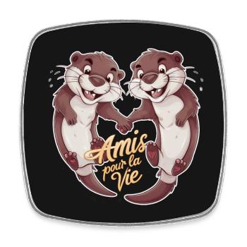 Deux joyeuses loutres amies pour la vie - Magnet carré - blanc - Devant