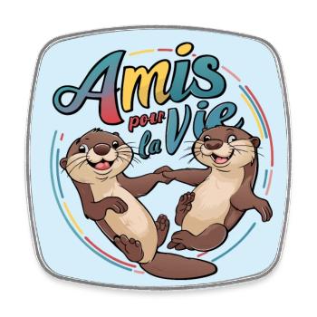 Deux joyeuses loutres amies pour la vie - Magnet carré - blanc - Devant