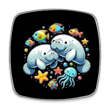 Two manatees in love with fish and starfish - Square fridge magnet - white - Front