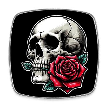 Crâne avec rose entre les dents - Magnet carré - blanc - Devant