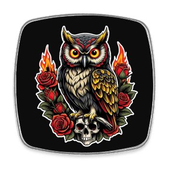 Hibou décoratif avec pétales de rose et crâne - Magnet carré - blanc - Devant