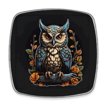 Decorative colorful owl owl portrait - Square fridge magnet - white - Front