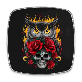 Unheimliche Eule mit Rosenblüten und Skull - Viereckiger Kühlschrankmagnet - Weiß - Vorne