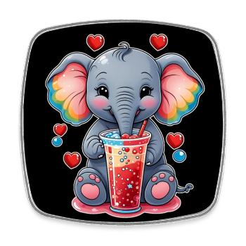 Kleiner süßer Baby Elefant trinkt Limonade - Viereckiger Kühlschrankmagnet - Weiß - Vorne