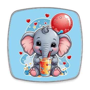 Un petit éléphant mignon boit de la limonade - Magnet carré - blanc - Devant
