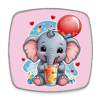 Un petit éléphant mignon boit de la limonade - Magnet carré - blanc - Devant