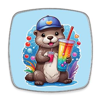Kleiner Süßer Otter trinkt mit Strohhalm Limonade - Viereckiger Kühlschrankmagnet - Weiß - Vorne