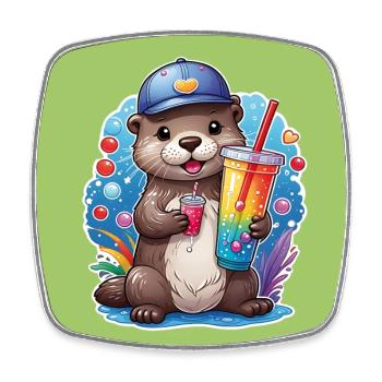 Kleiner Süßer Otter trinkt mit Strohhalm Limonade - Viereckiger Kühlschrankmagnet - Weiß - Vorne