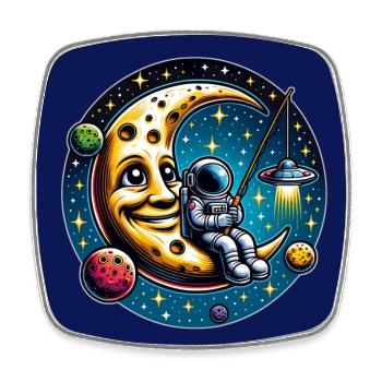 Astronaut sitting on crescent moon and fishing - Square fridge magnet - white - Front