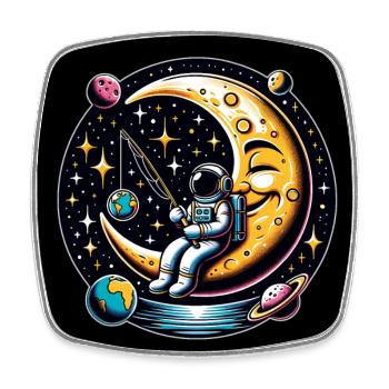 Astronaut sitting on crescent moon and fishing - Square fridge magnet - white - Front