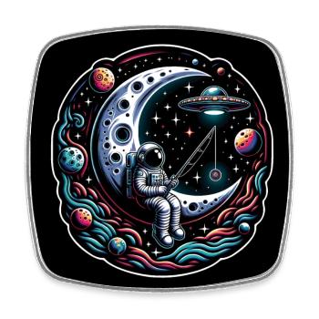 Astronaut sitting on crescent moon and fishing - Square fridge magnet - white - Front
