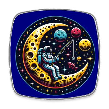 Astronaut sitting on crescent moon and fishing - Square fridge magnet - white - Front