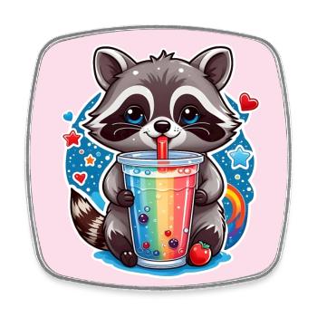 kleiner süßer Waschbär mit Limonade und Strohhalm - Viereckiger Kühlschrankmagnet - Weiß - Vorne