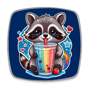 kleiner süßer Waschbär mit Limonade und Strohhalm - Viereckiger Kühlschrankmagnet - Weiß - Vorne