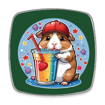 Süßes Meerschweinchen mit Basecap genießt Limonade - Viereckiger Kühlschrankmagnet - Weiß - Vorne