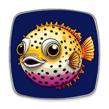 Poisson-globe coloré riant joyeux - Magnet carré - blanc - Devant
