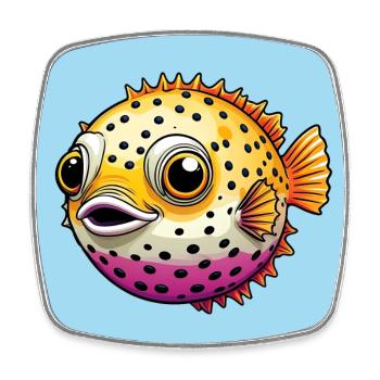Poisson-globe coloré riant joyeux - Magnet carré - blanc - Devant
