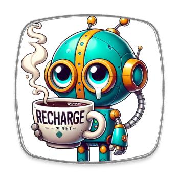 CoffeeFueled Robot Recharge Mode - Square fridge magnet - white - Front