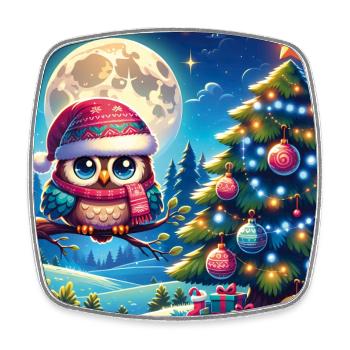 Petit hibou de Noël dans la forêt d’hiver Forêt de Noël - Magnet carré - blanc - Devant