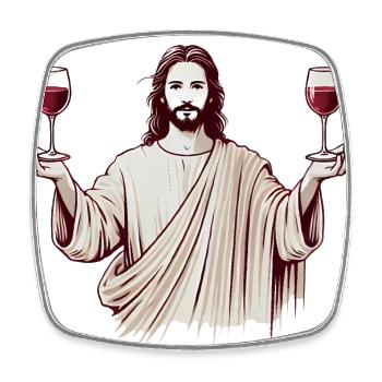 Schluck Geist Jesus mit Weingläsern - Viereckiger Kühlschrankmagnet - Weiß - Vorne