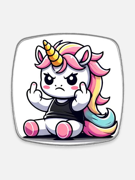 Licorne rebelle qui se retourne - Magnet carré - blanc