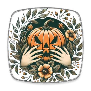 Gruseliger Kürbiskranz Halloween Kunst - Viereckiger Kühlschrankmagnet - Weiß - Vorne