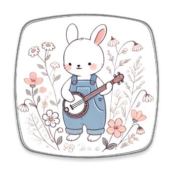 Banjo-Hase im Blumenfeld - Viereckiger Kühlschrankmagnet - Weiß - Vorne
