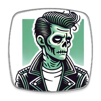 Rockabilly Zombie Totenschädel aus Leder - Viereckiger Kühlschrankmagnet - Weiß - Vorne
