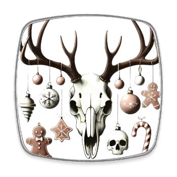 Festive Skull with Christmas Ornaments - Square fridge magnet - white - Front