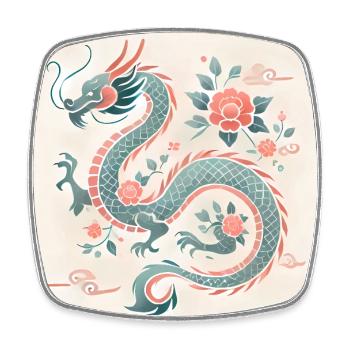 Elegant Floral Chinese Dragon Design - Square fridge magnet - white - Front