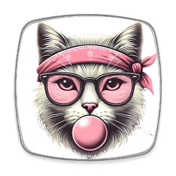 Cool Cat with Pink Bandana Glasses - Square fridge magnet - white - Front