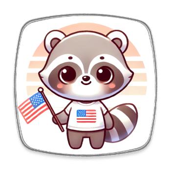Raton laveur patriotique avec chemise drapeau des États-Unis - Magnet carré - blanc - Devant