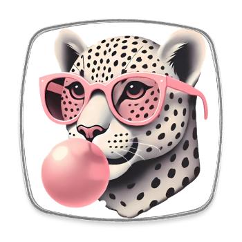 Leopard with Pink Glasses Bubblegum - Square fridge magnet - white - Front