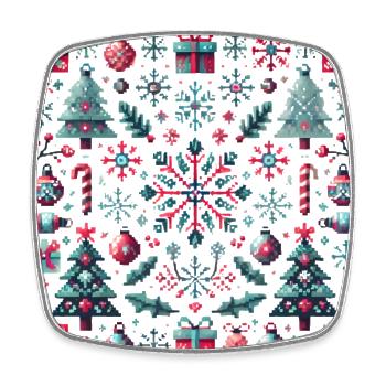 Festliches Pixel Art Weihnachtsmuster - Viereckiger Kühlschrankmagnet - Weiß - Vorne