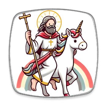 Saint Riding Unicorn Cartoon Design - Square fridge magnet - white - Front