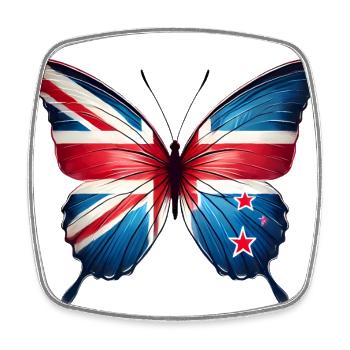 Drapeau de la Nouvelle-Zélande Papillon Design - Magnet carré - blanc - Devant