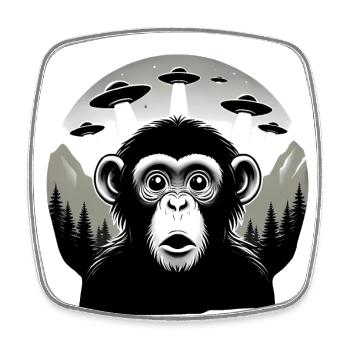 Monkey with UFO - Square fridge magnet - white - Front