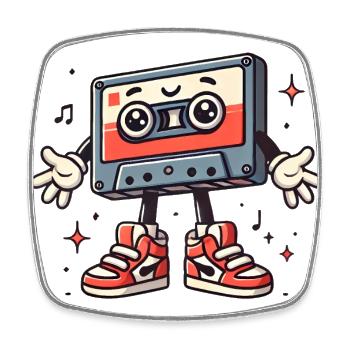 Retro Cassette Character Cartoon - Square fridge magnet - white - Front