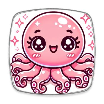 Adorable Pink Octopus Cartoon Design - Square fridge magnet - white - Front