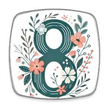 Blumen Zahl 8 Design - Viereckiger Kühlschrankmagnet - Weiß - Vorne