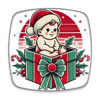 Weihnachtsmänner Kleine Überraschung Retro Design - Viereckiger Kühlschrankmagnet - Weiß - Vorne