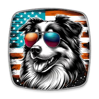 Australian Shepherd with American Flag - Square fridge magnet - white - Front