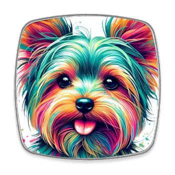 Portrait coloré d’un Yorkshire Terrier - Magnet carré - blanc - Devant