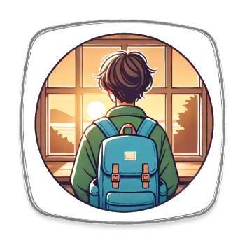 Étudiant au coucher du soleil avec badge de sac à dos - Magnet carré - blanc - Devant