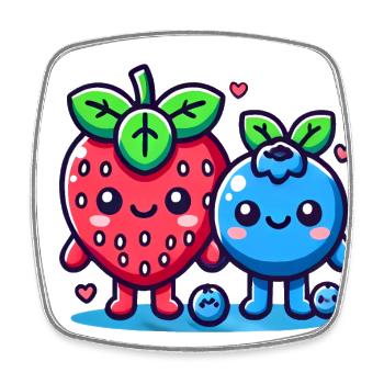 Erdbeere Heidelbeere Kawaii Duo - Viereckiger Kühlschrankmagnet - Weiß - Vorne