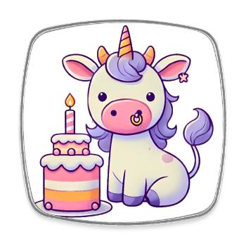 Funny CowUnicorn with Birthday Cake - Square fridge magnet - white - Front