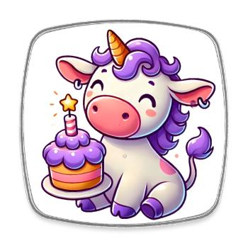 Unicorn Cow Birthday Cake Fun - Square fridge magnet - white - Front