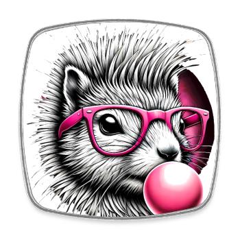 Quirky Squirrel with Pink Glasses - Square fridge magnet - white - Front