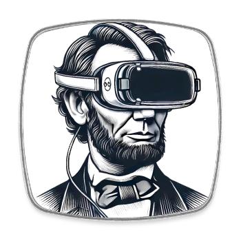 Lincoln im VR-Headset Retro-Design - Viereckiger Kühlschrankmagnet - Weiß - Vorne